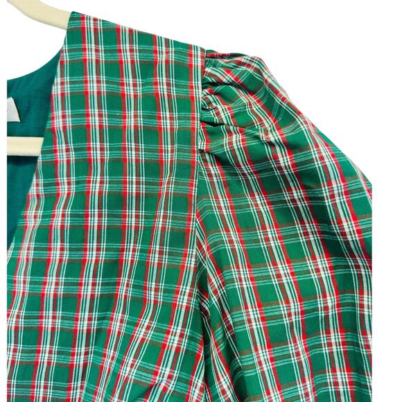 LaRoque Cara Top Peplum Puff Sleeve Blouse in Green Plaid size Medium NEW - Picture 3 of 9